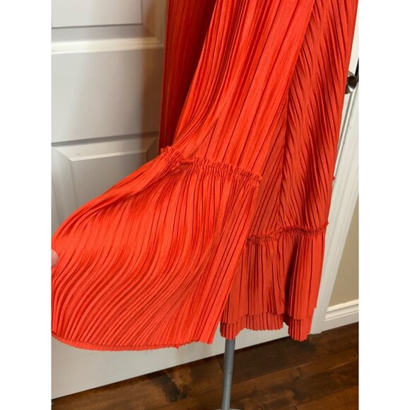 Free People Red Accordion Pleated Bell Sleeve Tie-Neck Top, Size XS - Picture 5 of 8